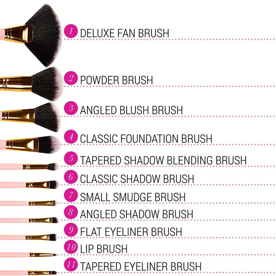 Pink Dot Collection 11 Piece Brush Set